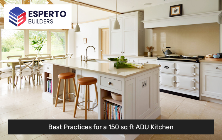 Compact ADU kitchen with space-saving appliances and smart storage solutions