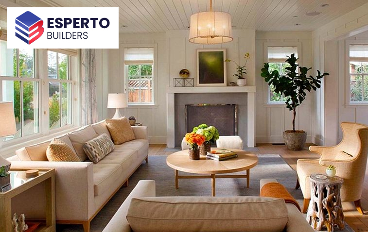 Cozy living room in attic with natural light and stylish furniture